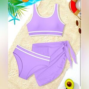 Girl Double Strap High Waist Sporty bikini top ,Cover Up  n Short Set like new